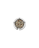 ATORI After Hours circular silver-toned metal handbag hook accessory with a leopard print design, shown on a plain white background.