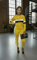 Charae Contrast Mustard Black & White Striped Two Piece Set