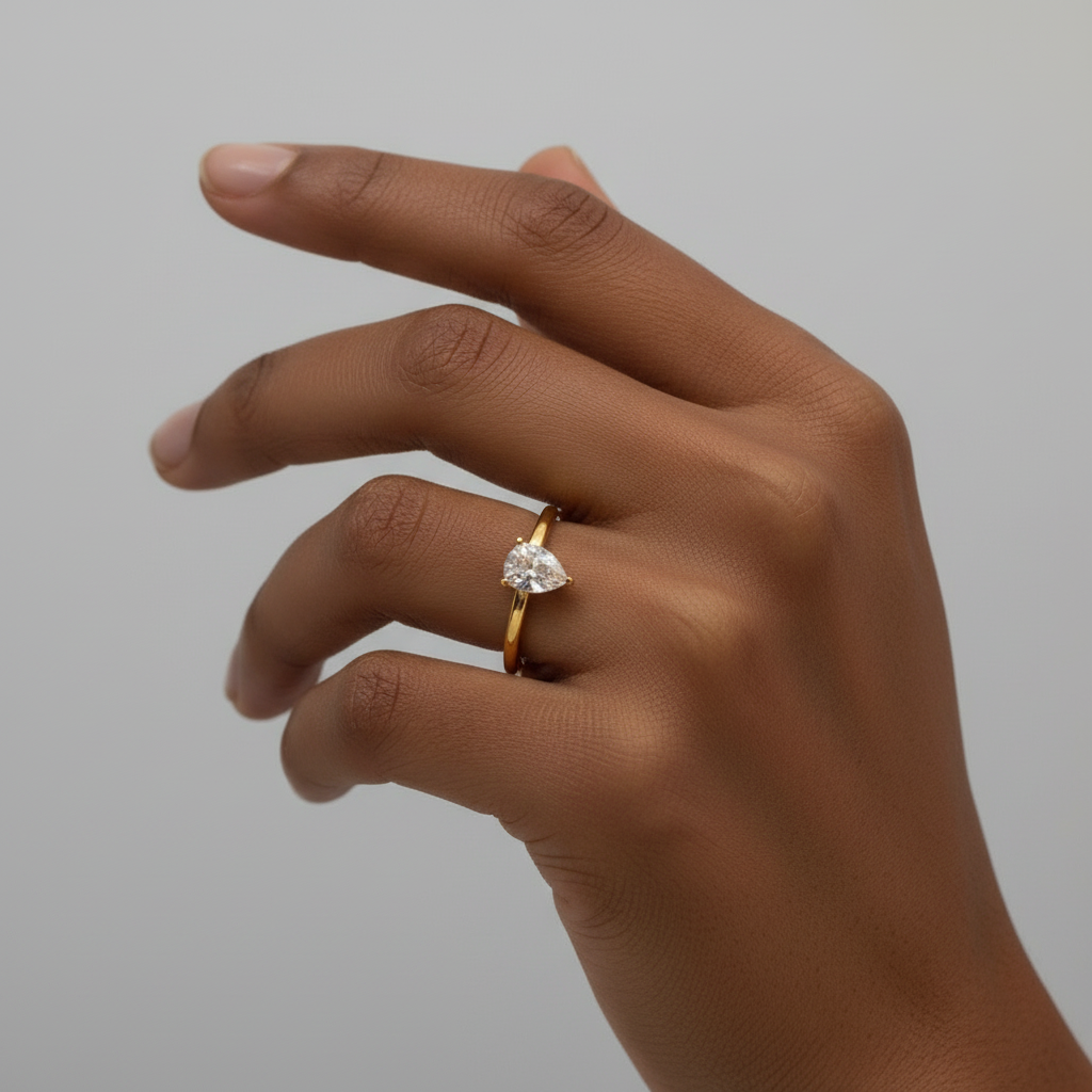 Lumini Teardrop Gold Plated Adjustable Ring