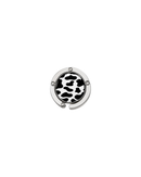 ATORI Wild Card circular silver-toned metal handbag hook accessory with a black and white cow print design, shown on a plain white background.