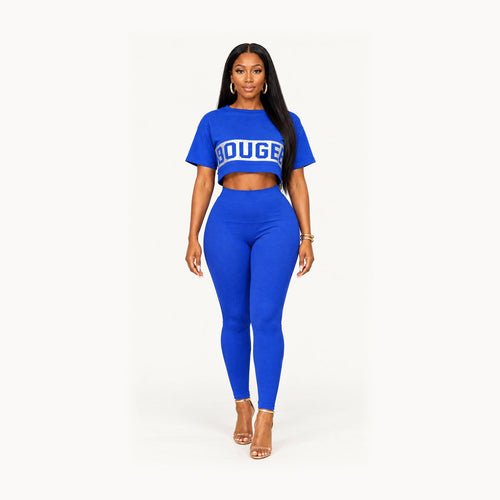 ATORI Bougee Royal Blue legging set, full-length studio view.