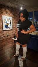 Boy Bye Black T-shirt Dress shown in an alternate styling side view.