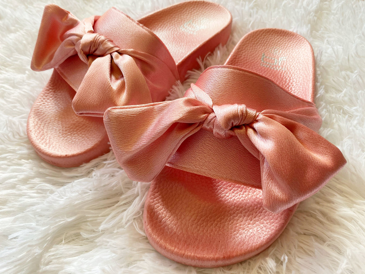 Farrah Lee Pink Satin Bow Slides