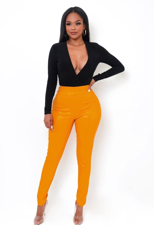 Wendy Orange Patent Leather Pants